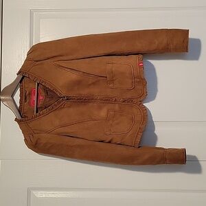 Vintage edc by Esprit Faux Suede Light Bomber Jacket Blazer w Ruffle Detailing